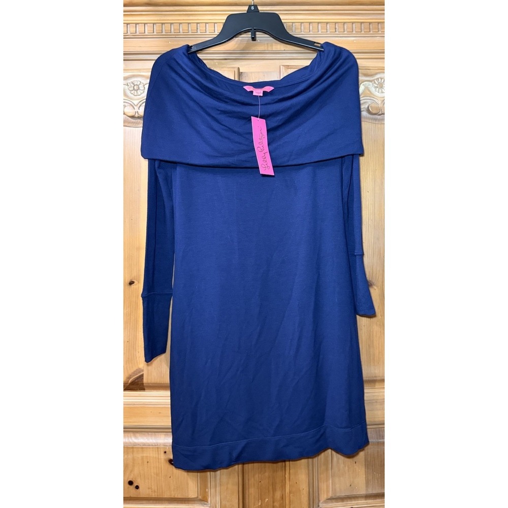 NWT Lilly Pulitzer True Navy Belinda Dress Off The Shoulder‎ XS Blue